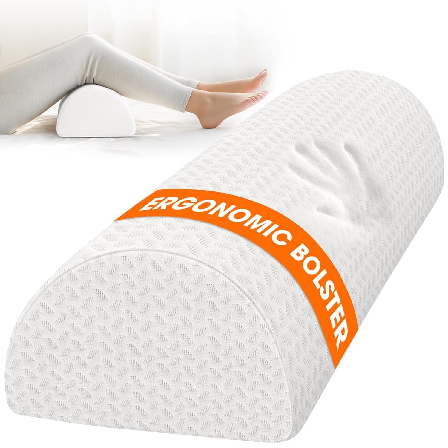 Knee Pillow for Side Sleepers, Half Moon Memory Foam Bolster Pillow for Legs, Ergonomic Design Wedge Elevation Pillow for Side & Back Sleeping, Under Knee Support, Foot, Ankle,...