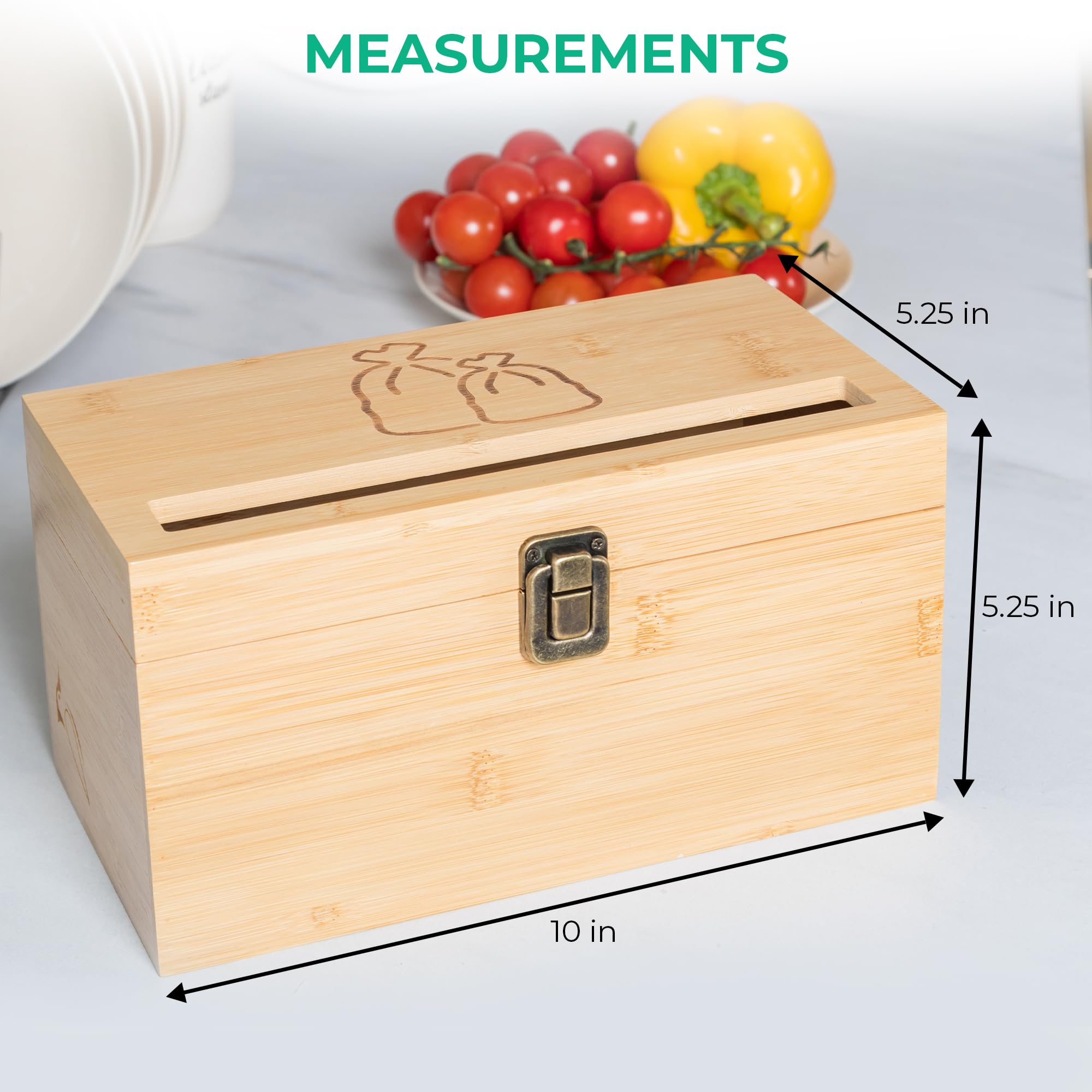 Bamboo Trash Bag Dispenser with Hanging Holes and Rustic Lock & Hinges - A Must-Have Kitchen Organizer That Adds a Touch of Charm to Your Space while Keeping Your Plastic and Garbage Bags Within Reach