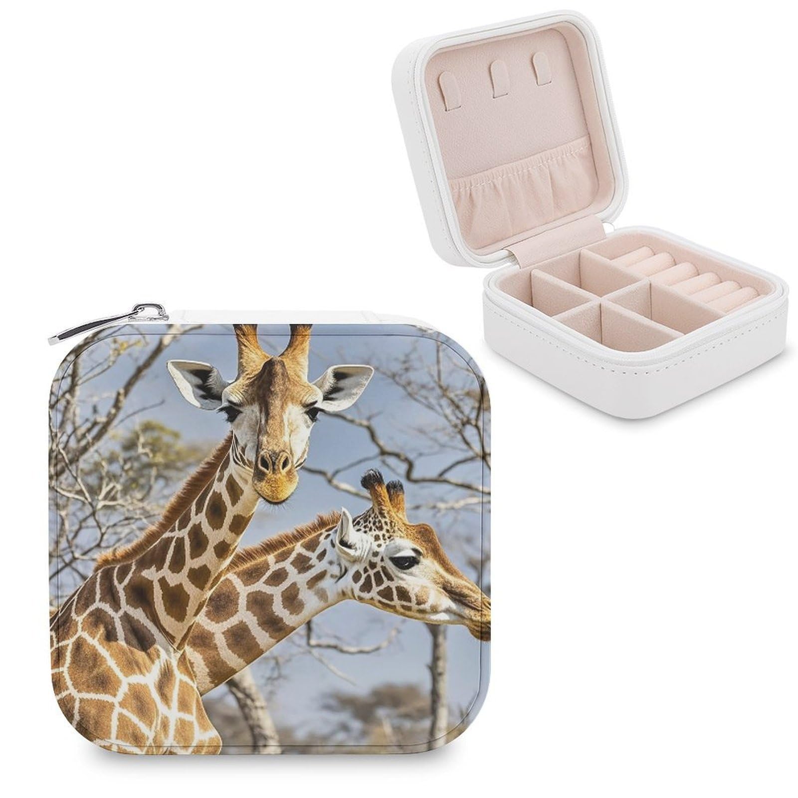 FekiLoot Giraffe Travel Jewelry Box Small Jewelry Organizer Storage Case Portable PU Leather Mini Jewellry Travel Case Necklace Ring Storage Organizer Gift for Women
