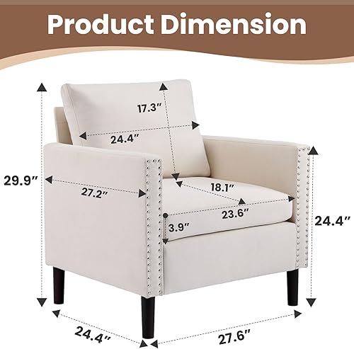 Miniatura 2 de Sillón moderno de tela de lino, silla decorativa de mediados de siglo para sala de estar, cómodas sillas tapizadas de lectura para dormitorio y