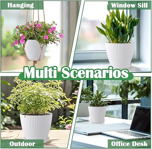 Miniatura 5 de Macetas de 7.56.55.54.94.23.5 pulgadas con agujeros de drenaje y platillo, macetas de plástico para plantas de interior, macetas ligeras para