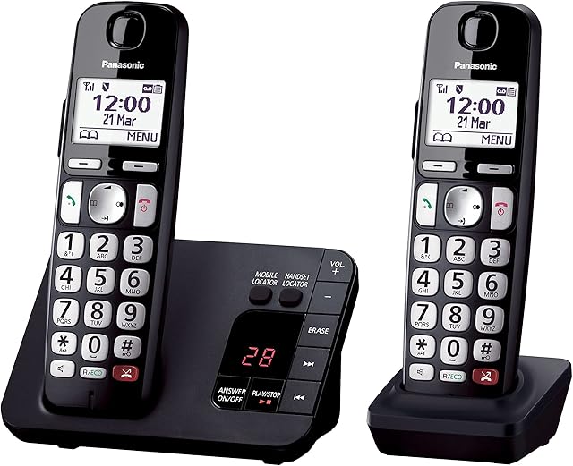 Panasonic KX-TGE822EB Digital Cordless Phone About 40 minutes Answering Machine with Nuisance Call Block and Dedicated Key, Amplified Sound Double