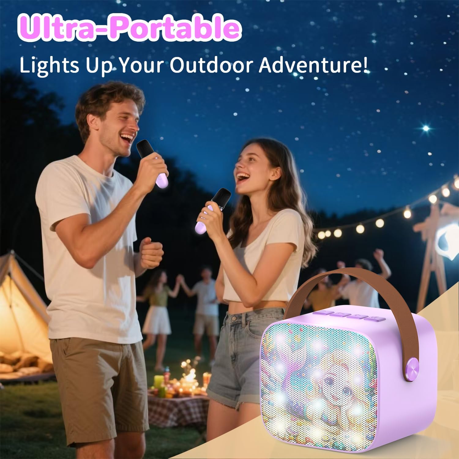 Mini Karaoke Machine with 2 Wireless Microphones for Kids 3 4 5 6 7 8 9 10 Years Old, Birthday Gift Ideas for Girls Ages 3-12, Portable Bluetooth Speaker Set fits Party Indoor&Outdoor, Purple - Image 5