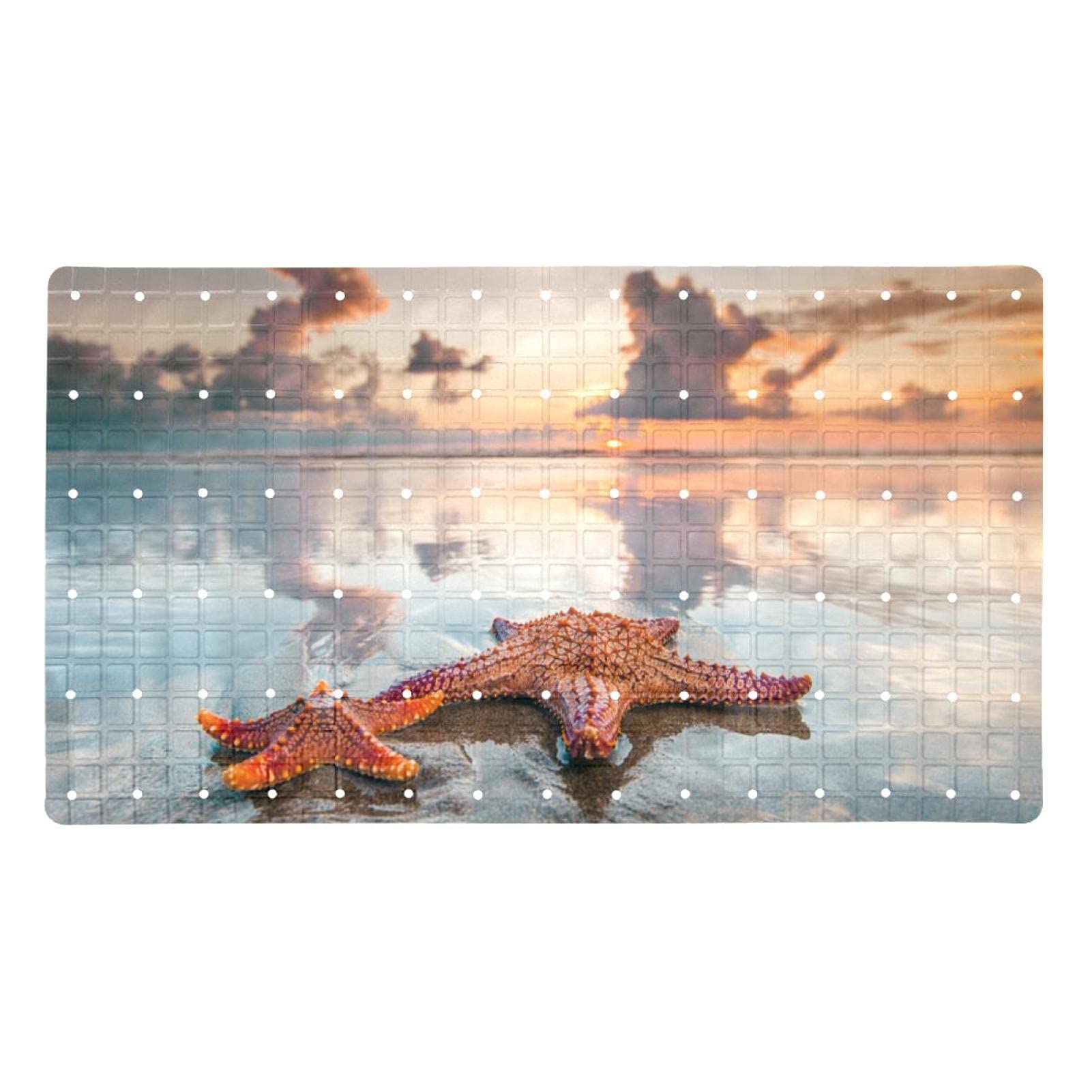 Rutschfeste Badematten mit Seestern-Motiv für Badezimmer, rechteckige Badewannenmatte, maschinenwaschbar, 39 x 70 cm
