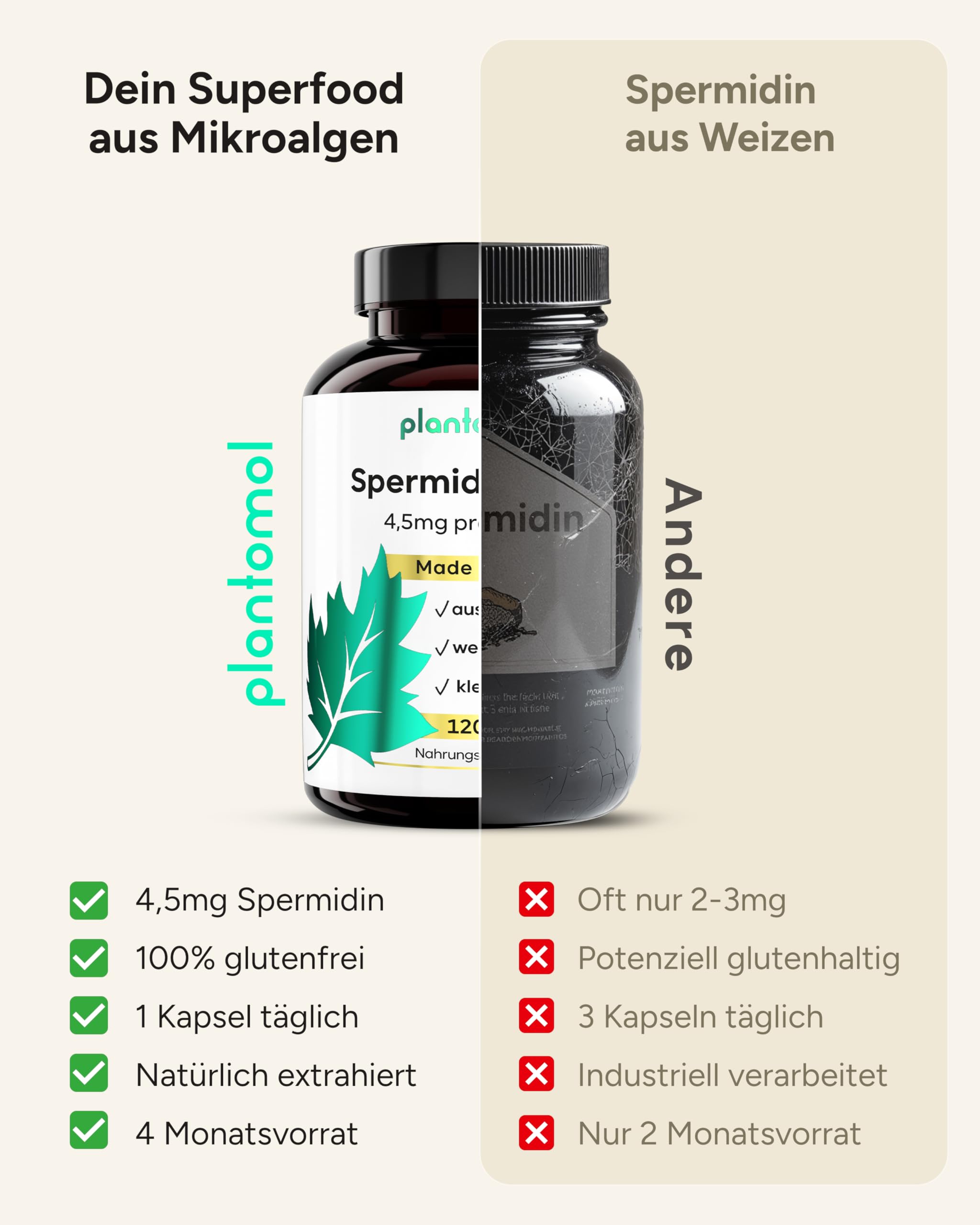 Spermidin Kapseln hochdosiert - 4,5mg Spermidine pro Kapsel - Gehalt durch externes Labor bestätigt - 4 Monatsvorrat - 120 Spermidin PLUS Kapseln