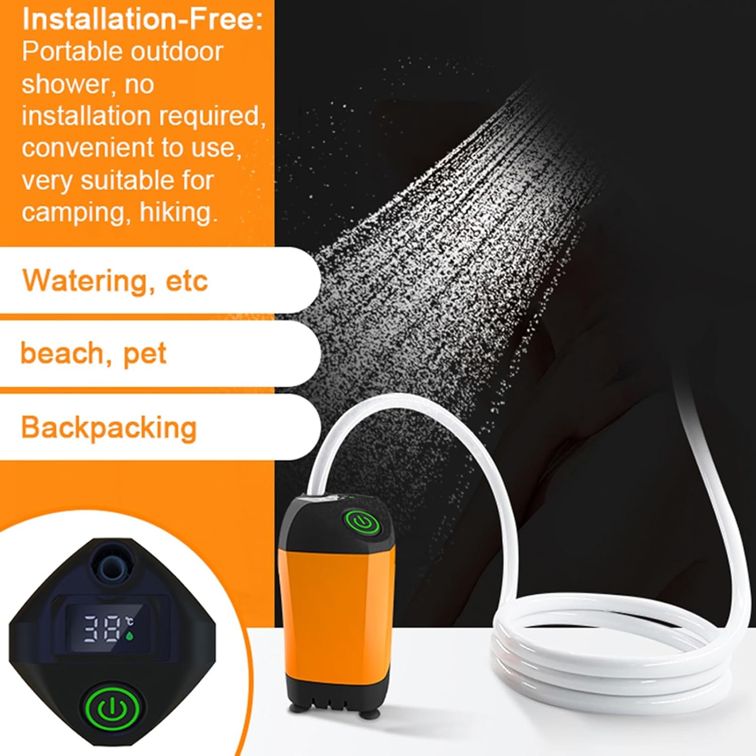 Lixada Portable Outdoor Shower, No Installation Required with 4400mAh Battery and 3 Water Modes, IPX7 for Camping Hiking Beach Pet Watering