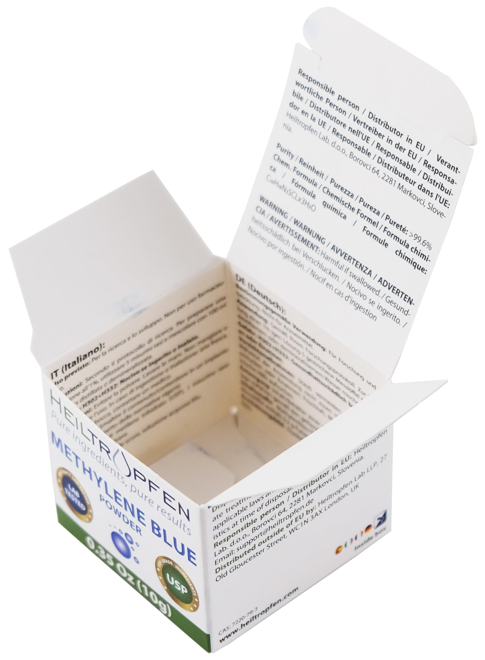 Polvere di blu di metilene 10 g | Purezza ultra elevata | Ingredienti di grado farmaceutico USP - Testati da terze parti | Senza formaldeide | Cucchiaio incluso | Heiltropfen®