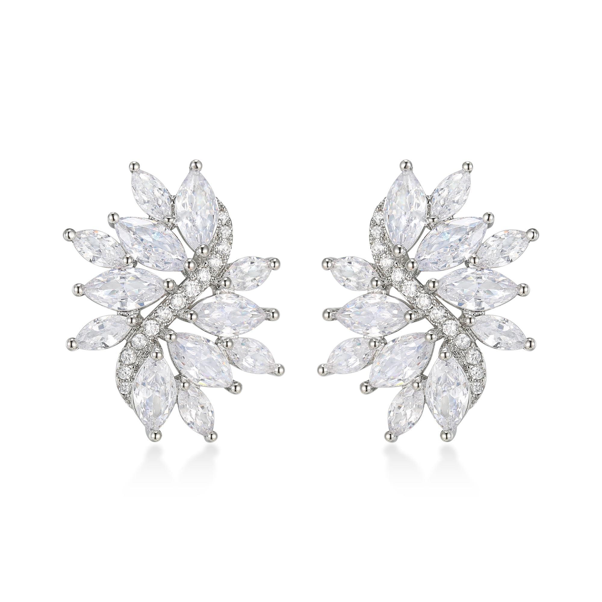 EVER FAITH Women's Cubic Zirconia Elegant Bridal Floral Leaf Pierced Stud Earrings