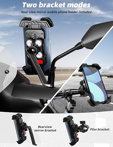 Miniatura 7 de Soporte de teléfono para bicicleta, soporte ajustable de 360 para teléfonos inteligentes de 4.7 a 7.2 pulgadas, soporte de espejo de motocicleta,