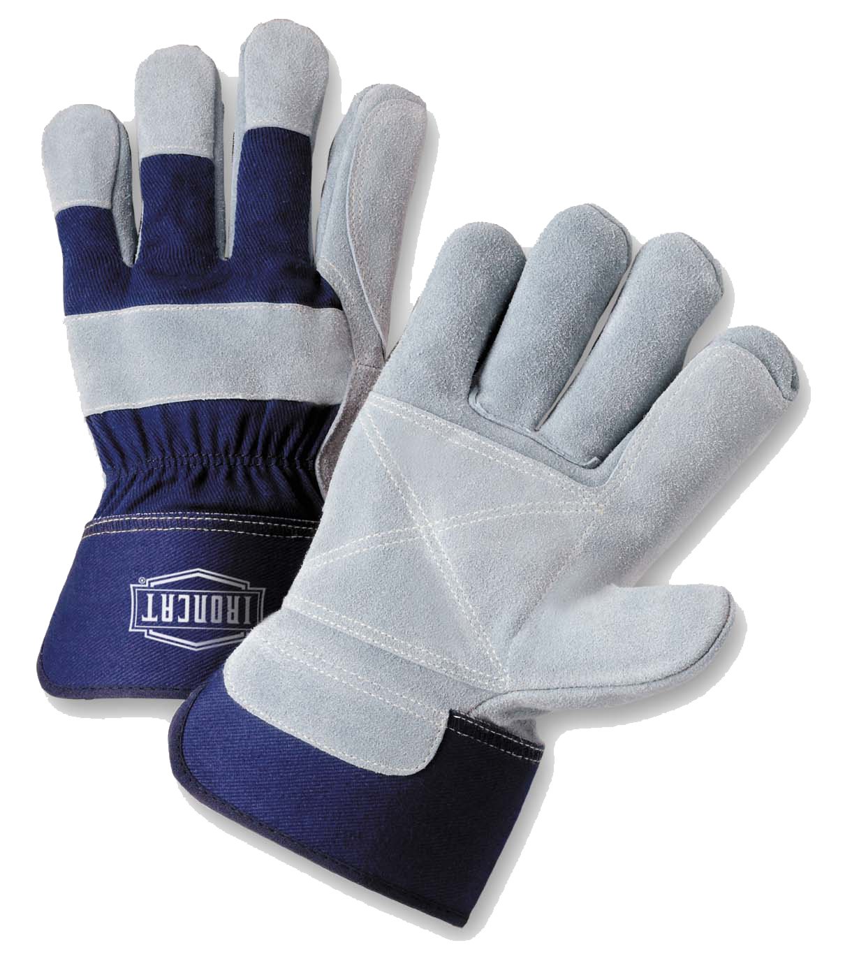 Ironcat IC5DP XL Premium Heavy Split Cowhide Leather Double Palm Gloves, 3.75" Cuff, XL 5.125" x 10.75", Blue Gray (Pack of 12)