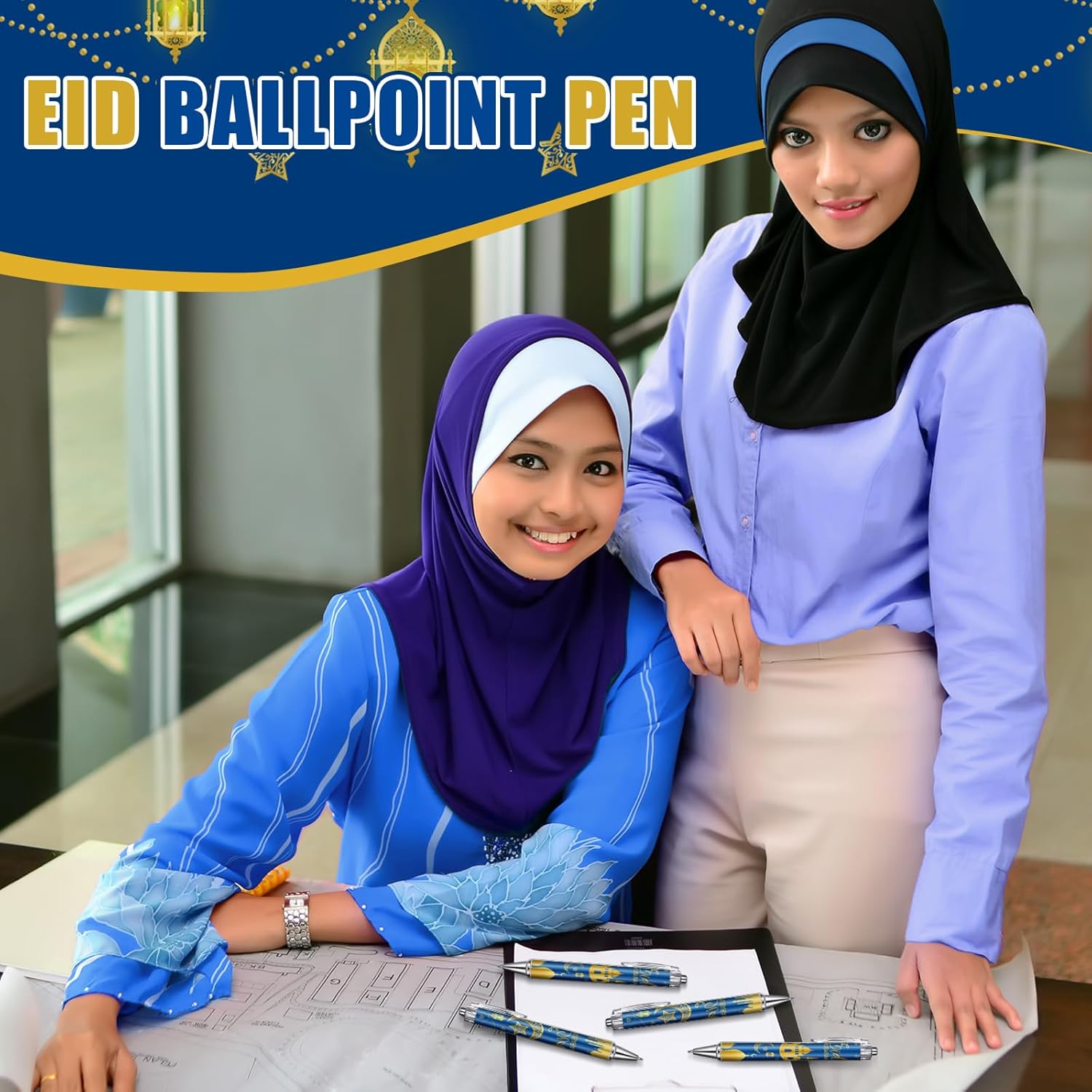 30 Pcs Eid Mubarak Pens Bulk Ramadan Gifts Mubarak Ballpoint Pens Eid Party Favors Arabic Novelty Muslim Gifts Islamic Goody Bag Stuffers(Blue) - Image 7