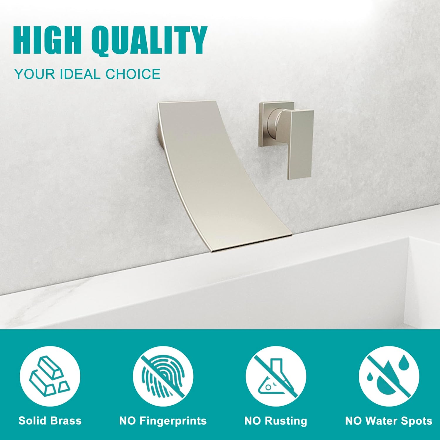 SKOWLL Wall Mount Bathroom Faucet, Brushed Nickel Bathtub Waterfall Sink Faucets, Single Handle Bathroom Lavatory Faucet