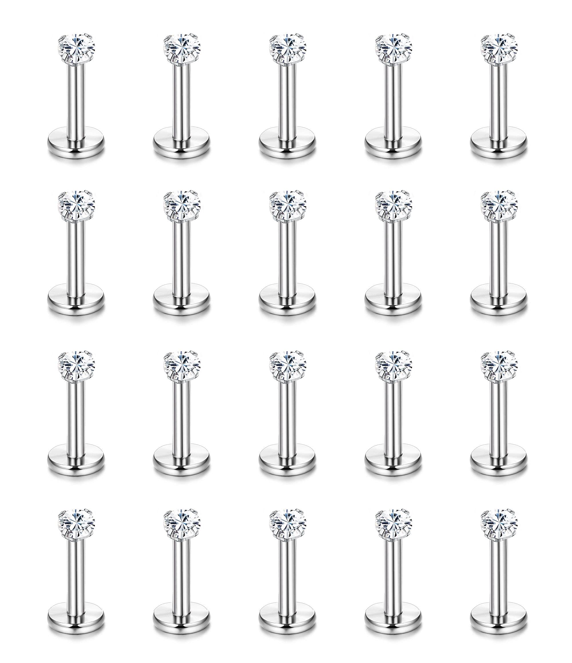 Helicopchain20Pcs 16G Hypoallergenic Stainless Steel Lip Studs Labret Piercing With 3mm CZ Cartilage Tragus Helix Monroe Piercing Stud Jewelry 6mm 8mm 10mmClimeCo Certified