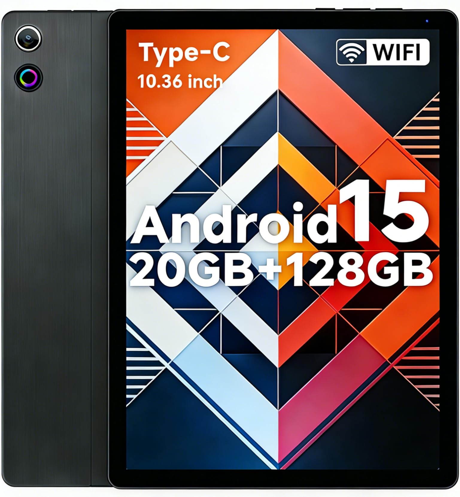 2026 Latest Tablet, Android 15 Tablet 10.4 Inch Octa-Core, 1280 x 800 IPS, 20GB RAM 128GB ROM 1TB TF, 5G WiFi 6, Bluetooth 5.3, 5MP + 8MP, Widevine L1, Black