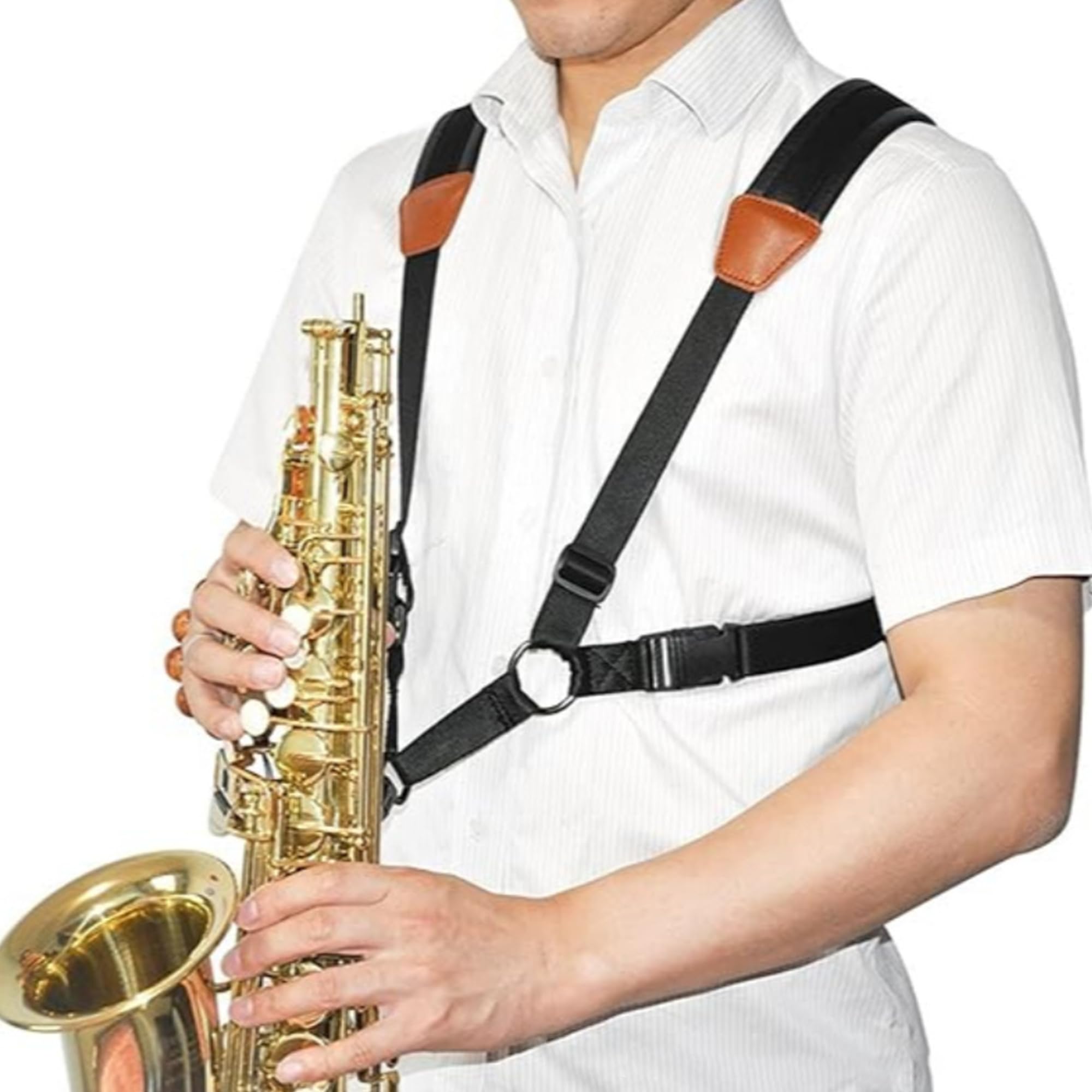 Sassofono Strap, Nero Cinturino per Sassofono In Vera Pelle, Spessore Imbottito Regolabile Sax Neck Strap, Cinturino Universale per Qualsiasi Sassofonista (B)