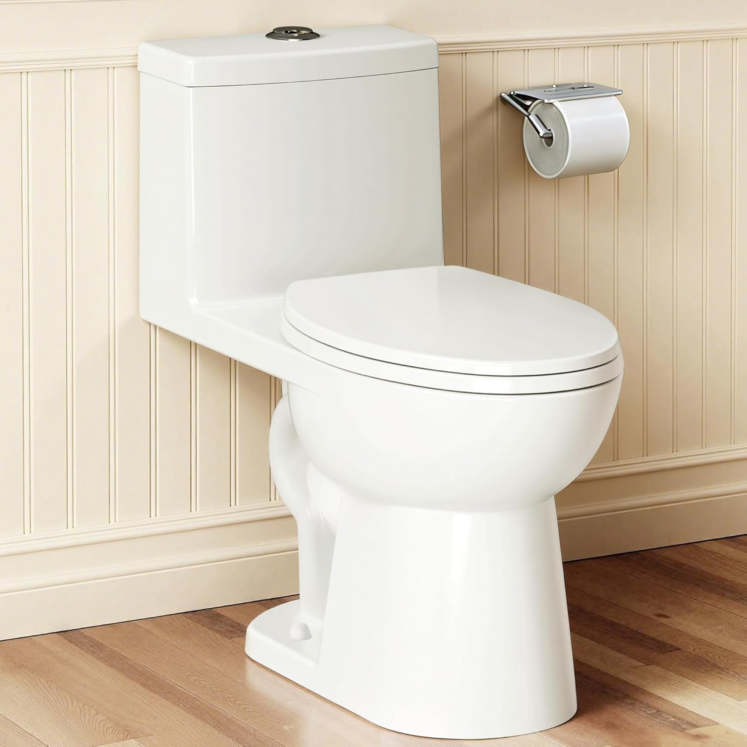 17" Comfort Height Toilet with Soft close seat, One piece Toilets for Bathrooms Elongated, Dual Flush 0.8/1.28 GPF, Nano Self-Cleaning Glaze, Easy to Clean&Install, ADA Height, 12" Rough-In