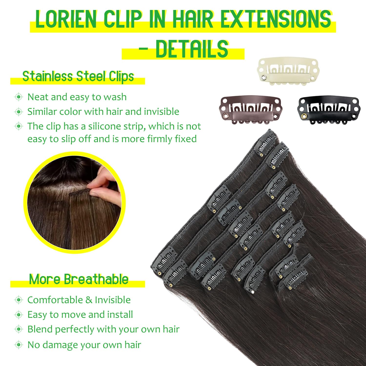 18 Inch Clip In Human Hair Extensions 8 Pieces 70g Brazilian Virgin Remy CLEARANCE 100% Human Hair Extensions 8 Pieces Clip In Real  main image 2