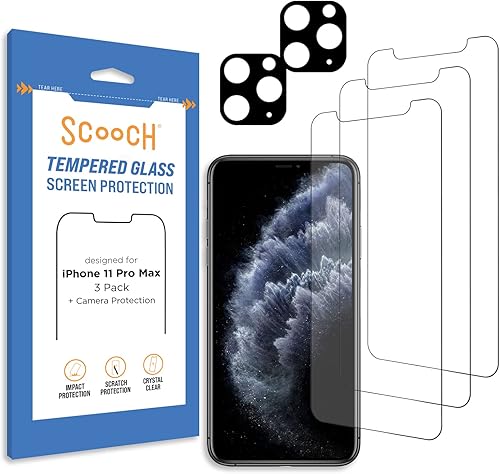 Scooch Protector de pantalla 5 en 1 para iPhone 11 Pro Max (paquete de 3) con protector de lente de cámara (paquete de 2) vidrio templado 9H de alta
