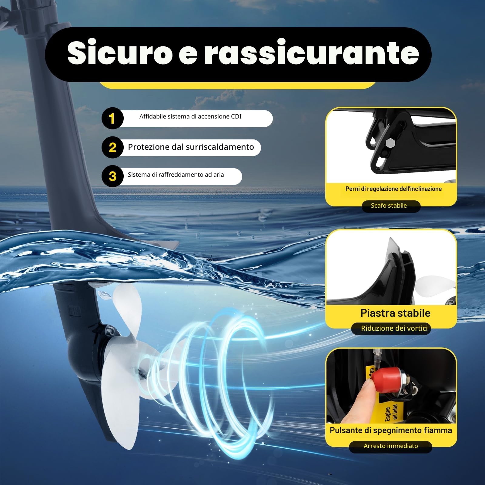 4 tempi fuoribordo 4 CV, 4800 W con sistema di raffreddamento ad aria, funzione di sterzo a 360 gradi, motore per barche gonfiabili, barche e barche da pesca