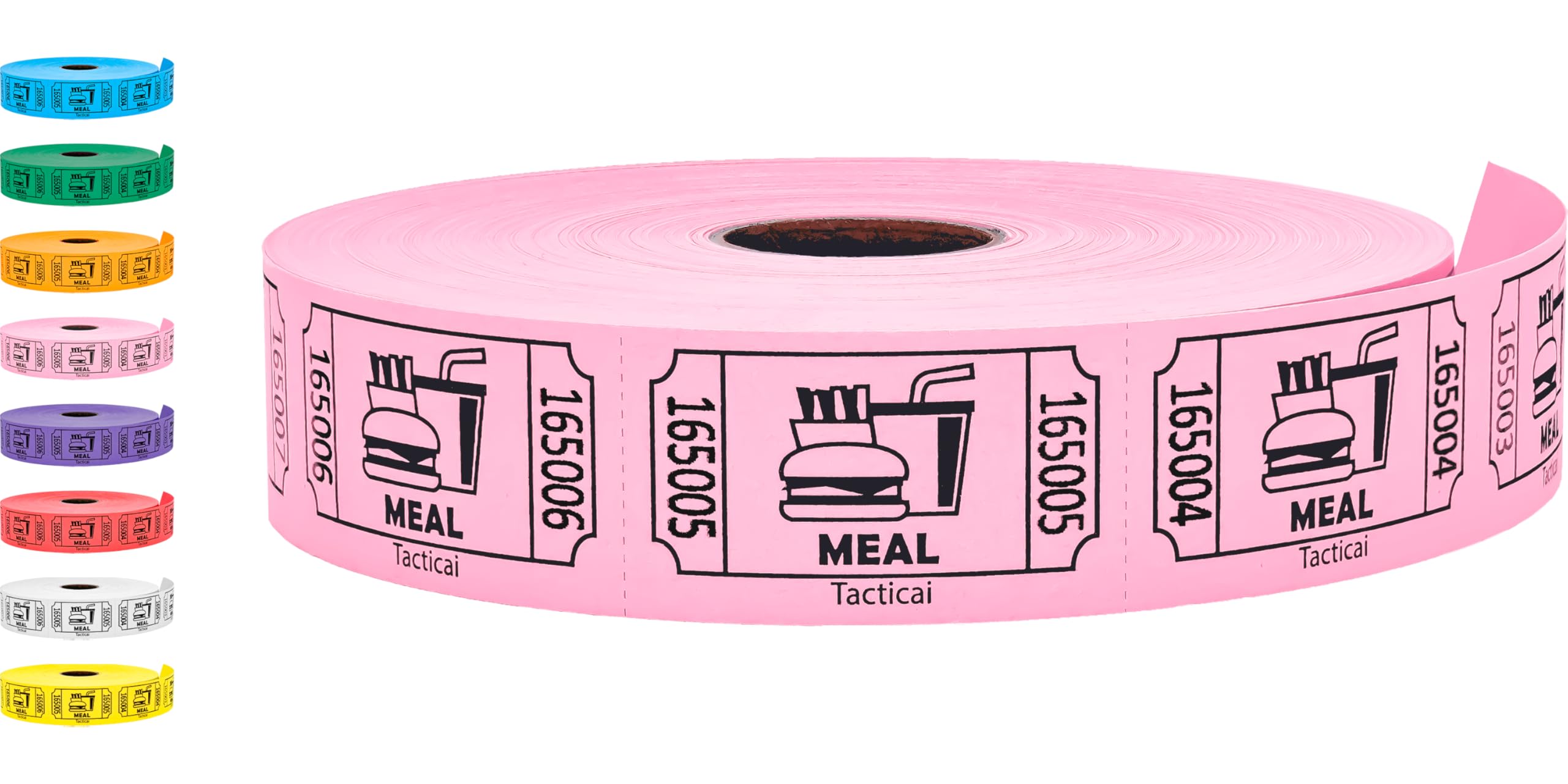Tacticai 1000 Food &amp; Meal Raffle Tickets, Single Roll, Pink