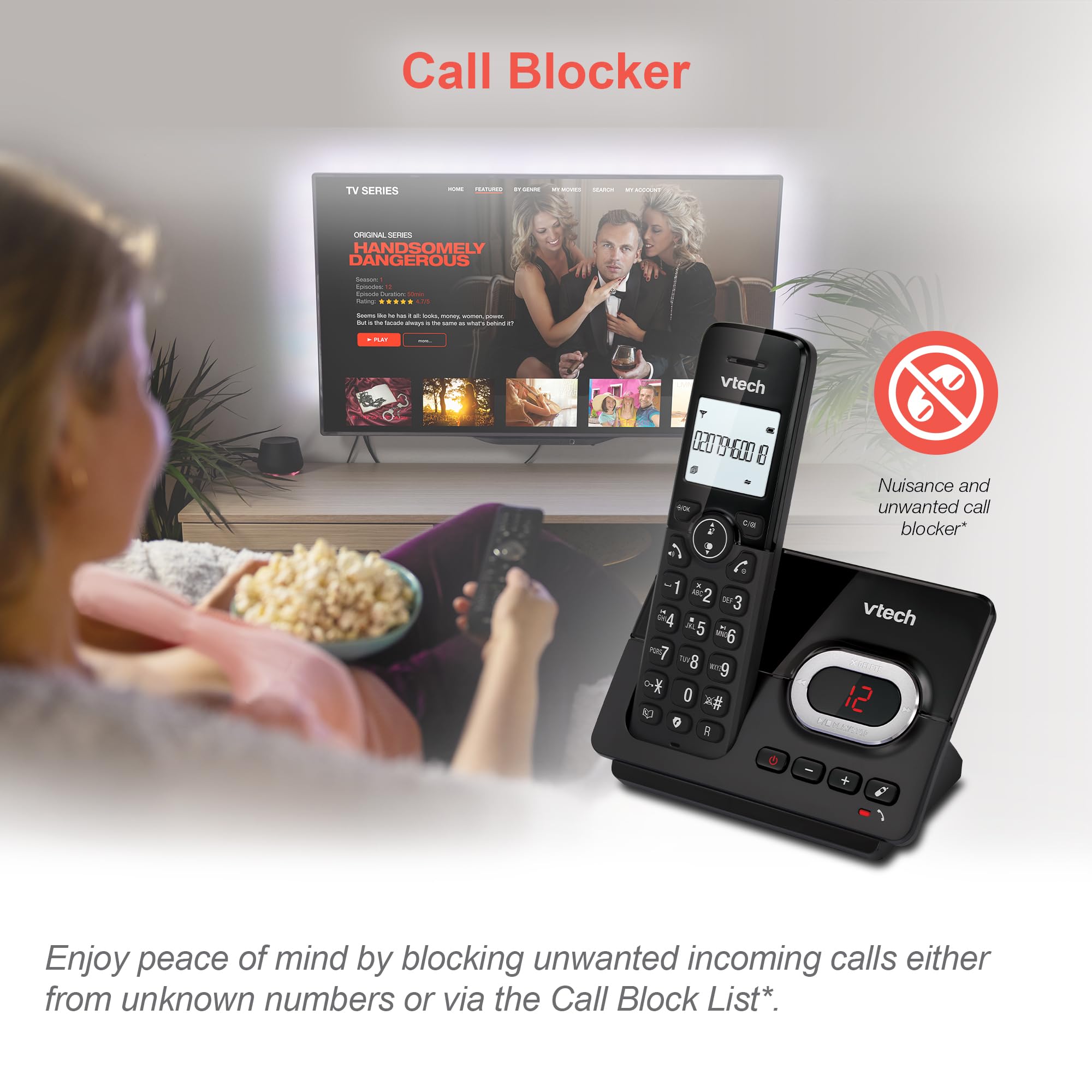 VTech CS2050 Telefon bezprzewodowy z automatyczną sekretarką, tryb Eco+, telefon dla seniorów, telefon bezprzewodowy, blokada połączeń, funkcja głośnomówiąca, duże przyciski, wyświetlacz 1-liniowy,