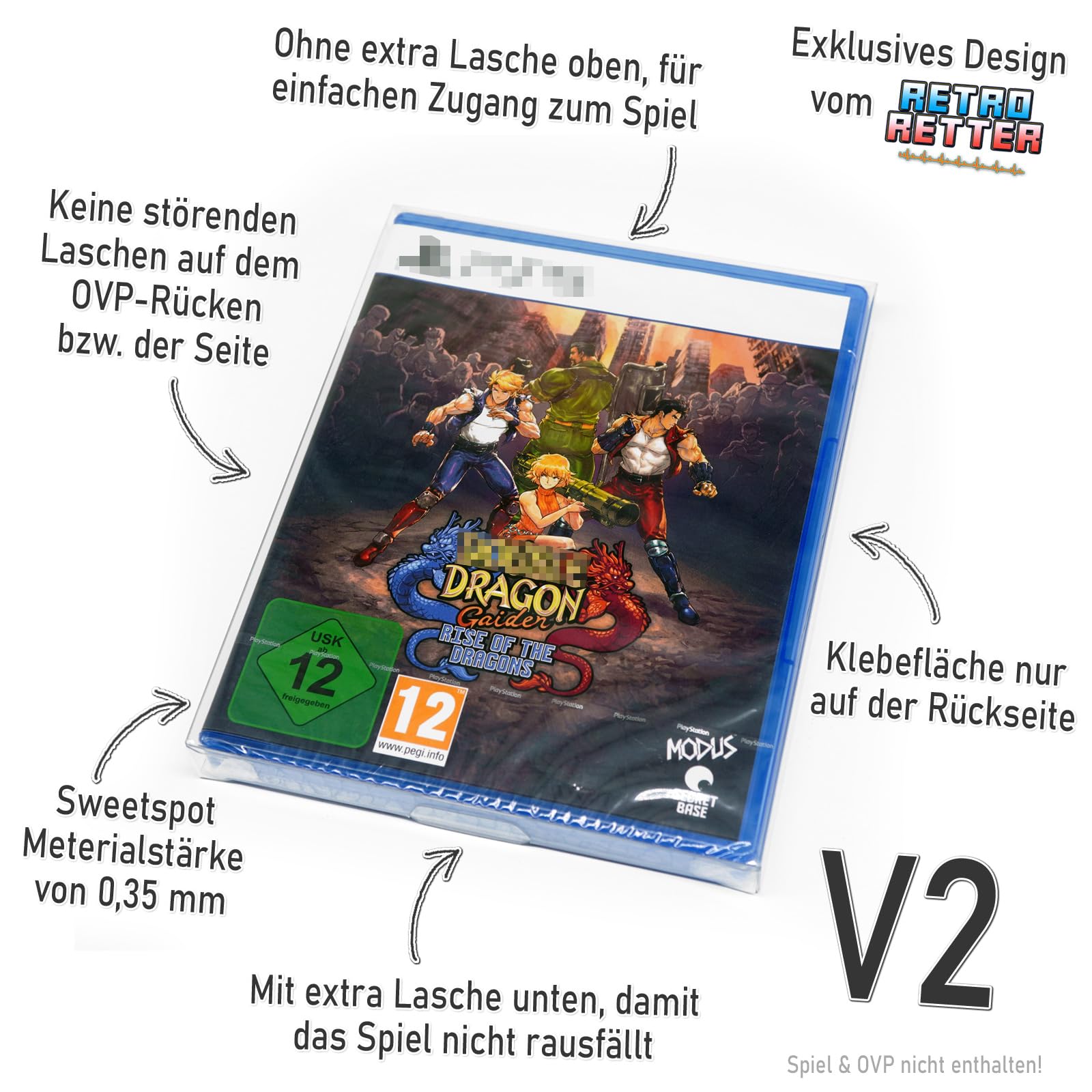 RetroRetter 100x Schutzhüllen V2 für PlayStation 5 (PS5) Spiele OVP 0,35 mm - Game Protector Cases