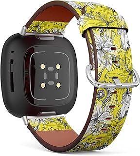 CJBROES Replacement Leather Watch Band, Compatible with Fitbit Versa 3 and Fitbit Sense of Wristband Bracelet Accessory - lilies