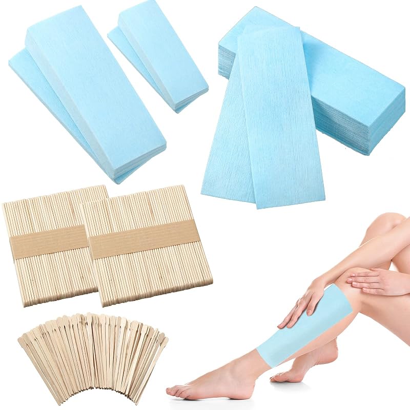 Kit Yaomiao com 400 tiras para depilação e espátulas de madeira, azul