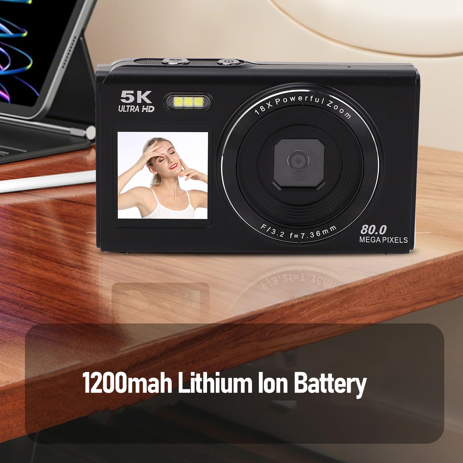 Annadue Fotocamera Digitale 5k, Fotocamere Digitali UHD da 80 MP per Fotografia, con Zoom 18x, Camara Portatile Compatta per Adolescenti, Pacchetto per Principianti, con Scheda SD da 32 (BLACK)