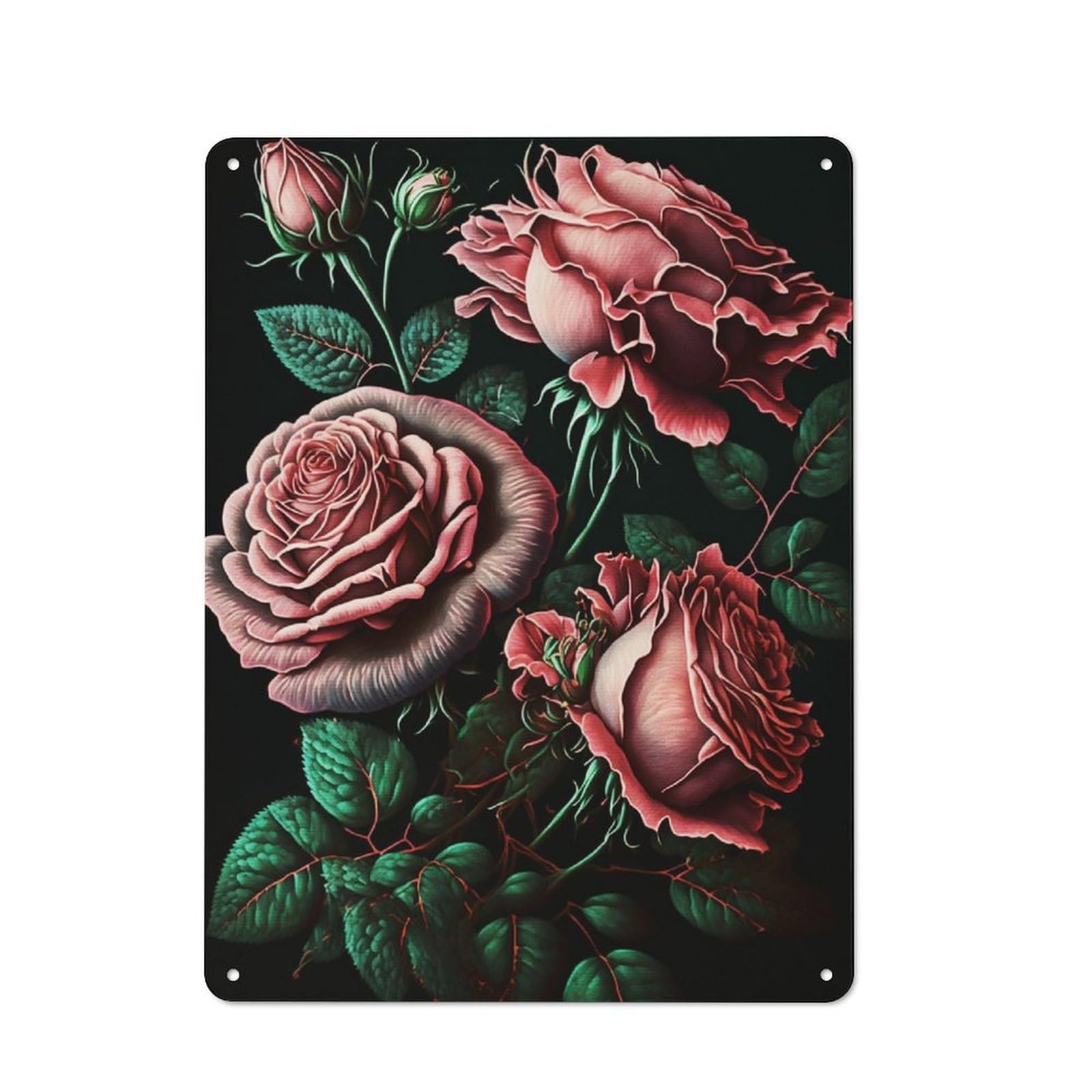 Junmoney Pink Roses Retro Tin Sign 40X30cm For Garden Room Or Summerhouse, A Housewarming Gift For Garden Room Decor Fans