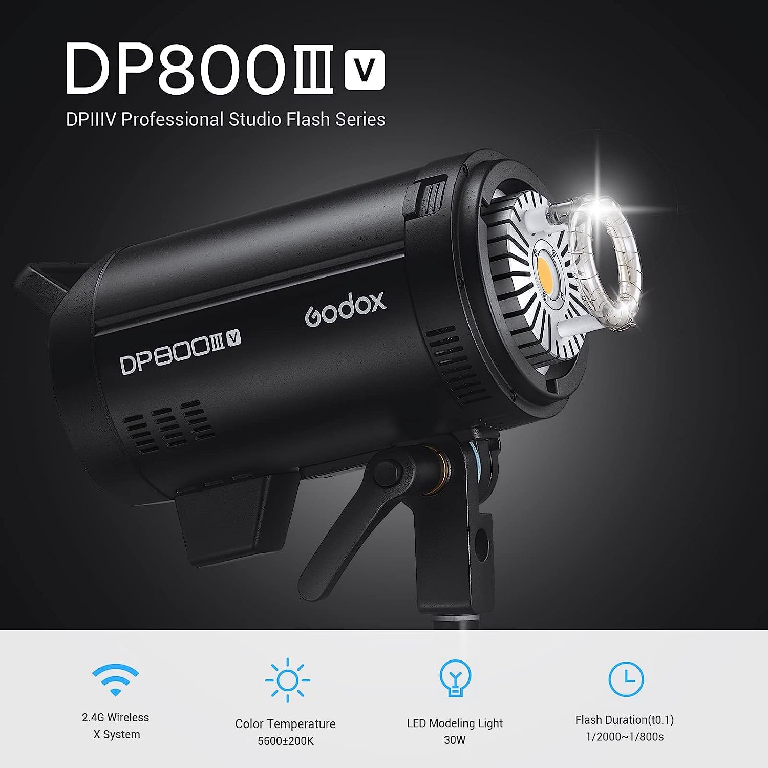 Godox DP800IIIV Flash de Estudio Profesional estroboscópico 800Ws, GN126 5600K Monolight con lámpara de Modelado de 30W 2.4G Wireless X System con Montura Bowens, excelente Estabilidad de salida-220V