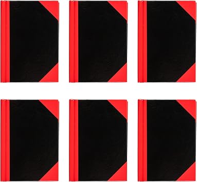 Idena 90368 Notebook A7, Pack of 6, Squared Notebook with 96 Sheets, 70 g/m2, Hardcover Cover in Red/Black