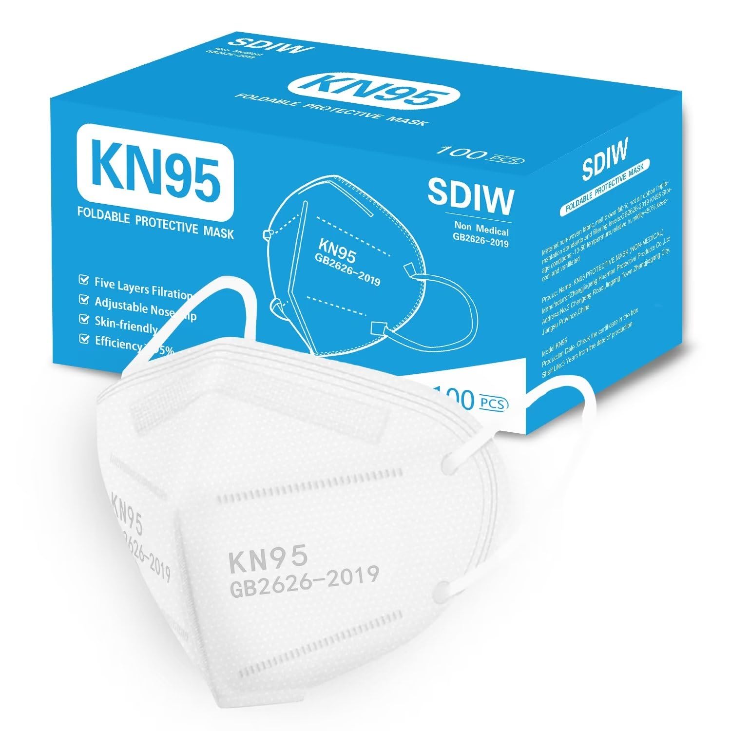 100PCS KN95 White Face Masks,5-Ply Breathable Cup Dust Masks for Adult