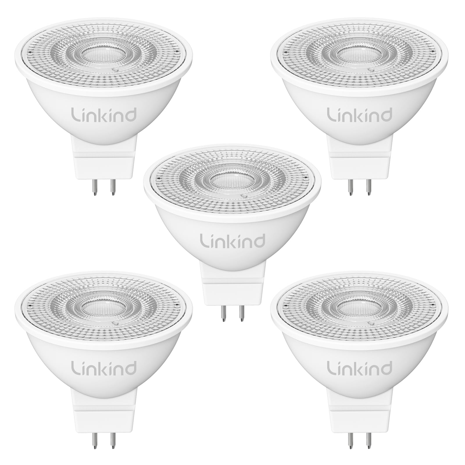 Linkind 12V GU5.3 Led 3.4W, 35 Watt ersetzt, 2700K Warmweiß 36° Abstrahlwinkel LED Spot MR16, 360Lm AC/DC 12V LED Leuchtmittel, 25,000 Std. Lebensdauer, Nicht dimmbar, 5 Stück