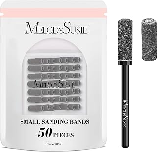 MelodySusie 50 Pcs Nail Drill Bits Small Sanding Bands with 3.1mm Mandrel Bit, 120 Medium Grit Nail File for Acrylic Nails Gel Manicures and Pedicure, Black