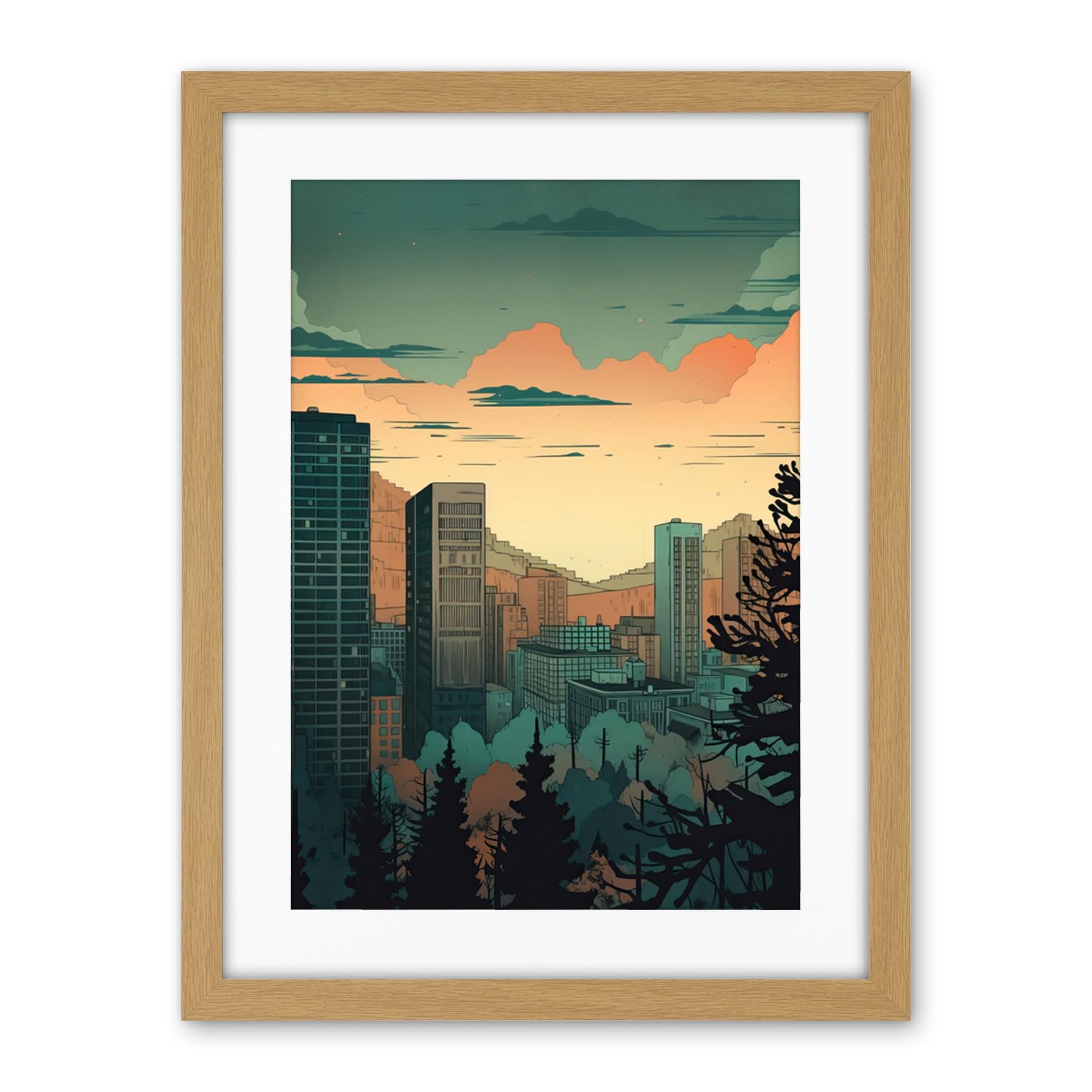 Artery8 Skyscrapers by Forest Urban Architecture Landscape Artwork Framed Wall Art Print 18X24 Inch
