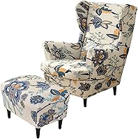 Vista 20 de HAOYONG Juego de Fundas Elásticas para Silla con Alas y Otomana, 2 Piezas de Funda para Silla Wingback y 1 Pieza de Funda Rectangular para Taburete