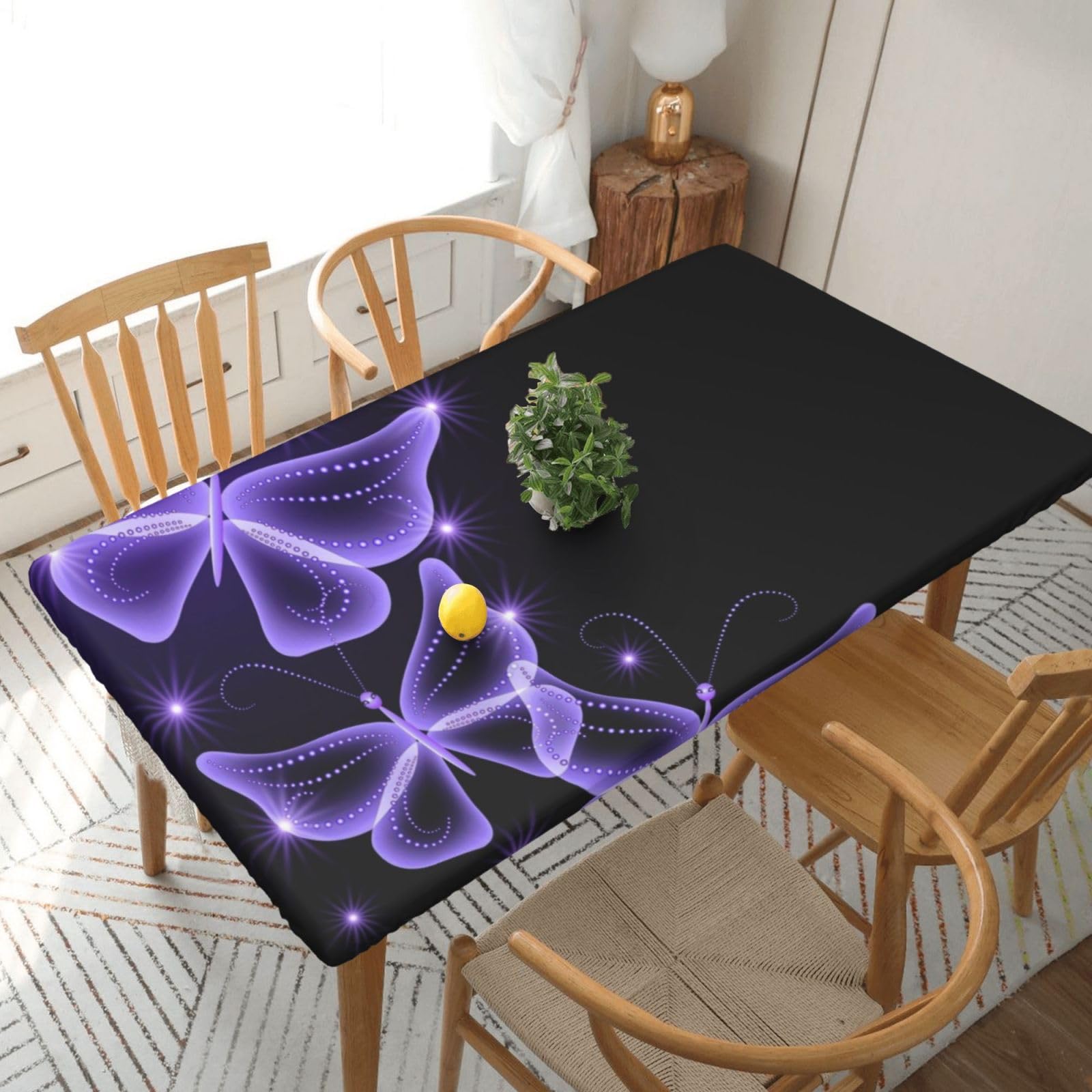 BNVSADC Beautiful purple butterfly Printed 5FT Tablecloth Polyester Kitchen Water Resistant Table Cloth Dining Table Decoration Table Covers, 152x76 CM