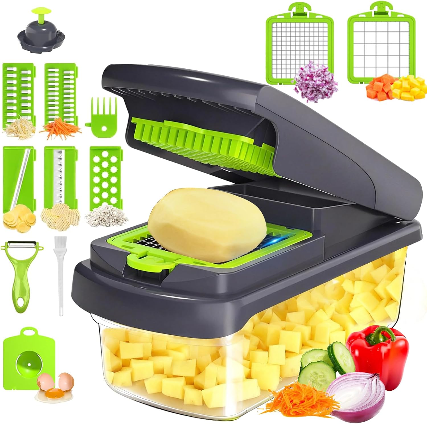 15-in-1 Multifunctional Vegetable Chopper with 10 Blades & Accessories 15-in-1 Multifunctional Vegetable Chopper with 10 Blades & Accessories
