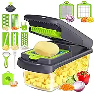15-in-1 Vegetable Chopper, Multifunctional Veg Choppers with 10 Blades, Onion Potato Fruit Chopper, Slicer and Dicer with Cleaning Brush Peeler and Hand Protector, Big-Capacity Veggie Chopper