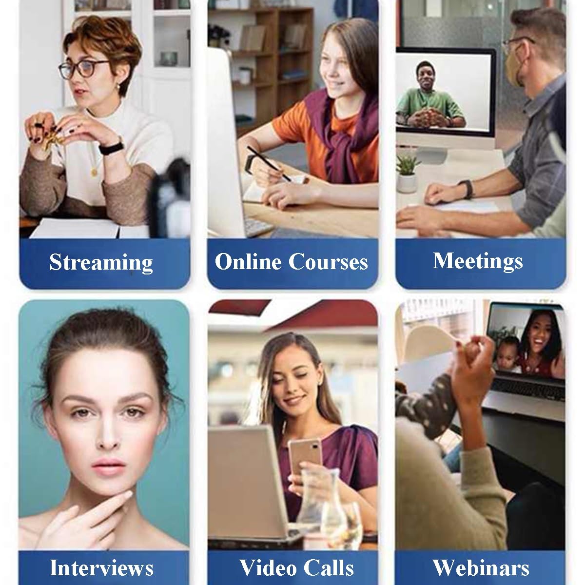 GIZNXBA Webcam Mit Mikrofon Per Streaming, Audio Stereo Chiaro, Luce Di Riempimento A Tre Livelli, Correzione Della Luce HD, Per Webinar, Conferenze, Videochiamate Professionali(2K)