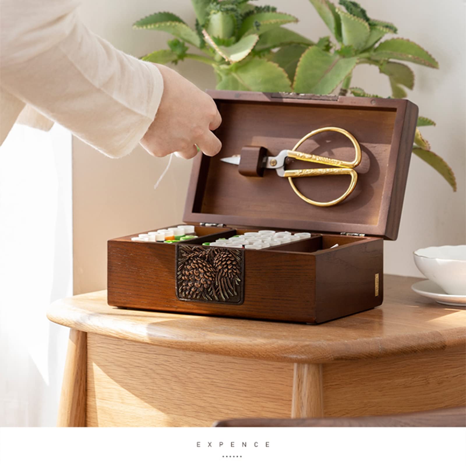 Cestas De Costura Grandes De Madera, Caja De Costura Expandible Clásica, Cesta De Almacenamiento, Asa De Transporte Fácil, Caja De Kit De Costura, Cesta Con Compartimento (21,5 X 9,4 X 13,7 Cm)