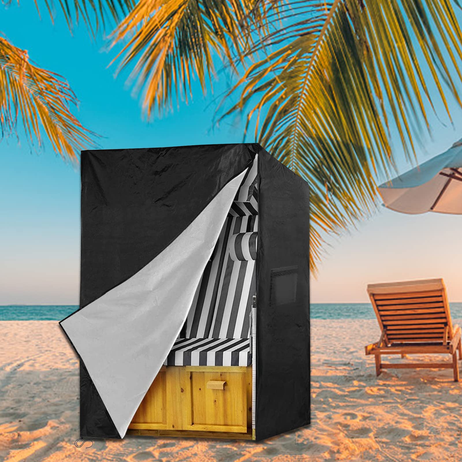 SANZARO Strandkorb Schutzhülle winterfest 135 cm passend für 120 breit – RipStop-Technologie mit 600D Oxford Stoff, Reißfest und UV Beständig, Abdeckhaube für Strandkörbe Wasserdicht, grau