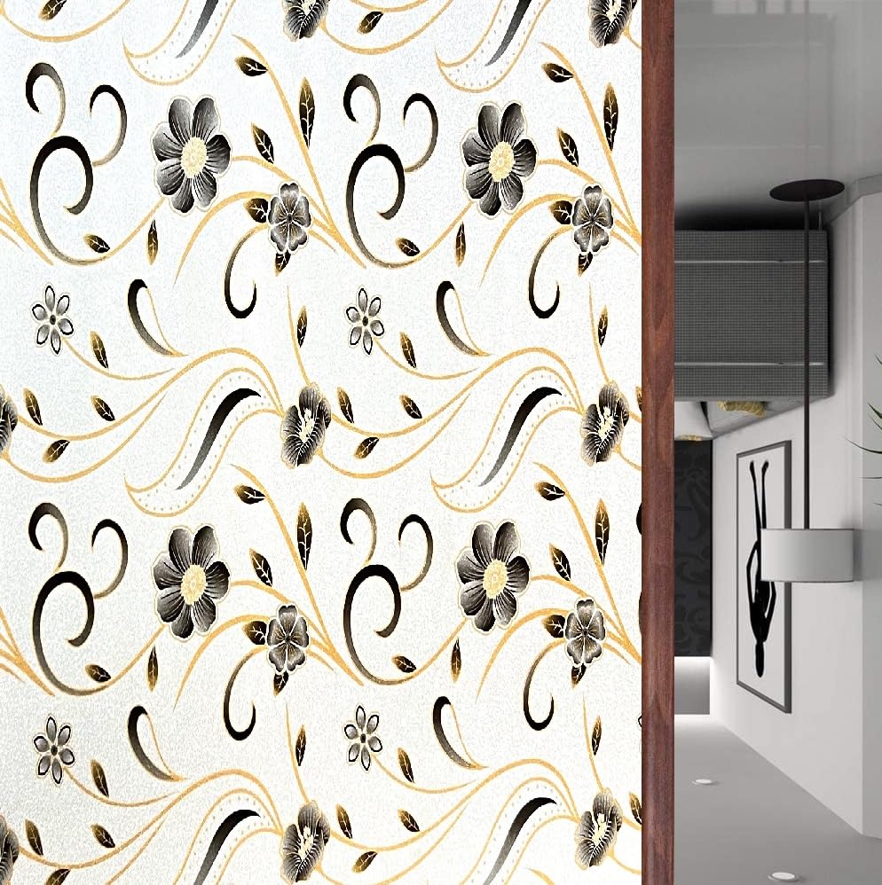Image of SUNBIRD Window Privacy Film, Decorative Stained Glass Window Film, Frosted Window Tinting Film for Home, House Door Glass ('12 X 100' INCHES,Black Desert)