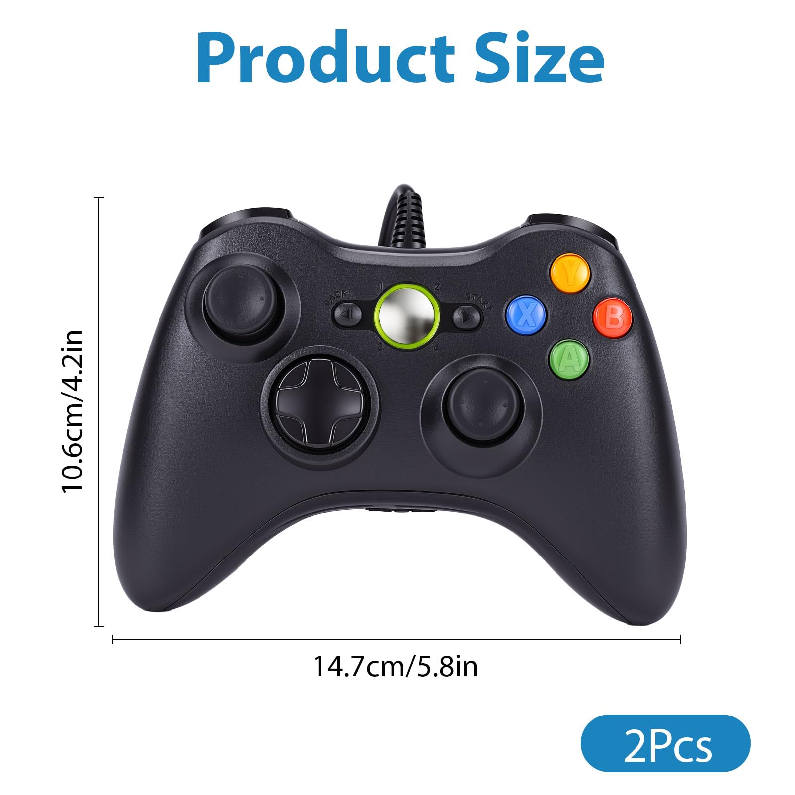 Vexnaro 2 per Controller Compatibile con Xbox 360 Confezione, Joystick Ergonomico und Dual Vibration, Controllo Preciso, Gamepad USB con Cavo, Compatibile con Windows XP/7/8/10