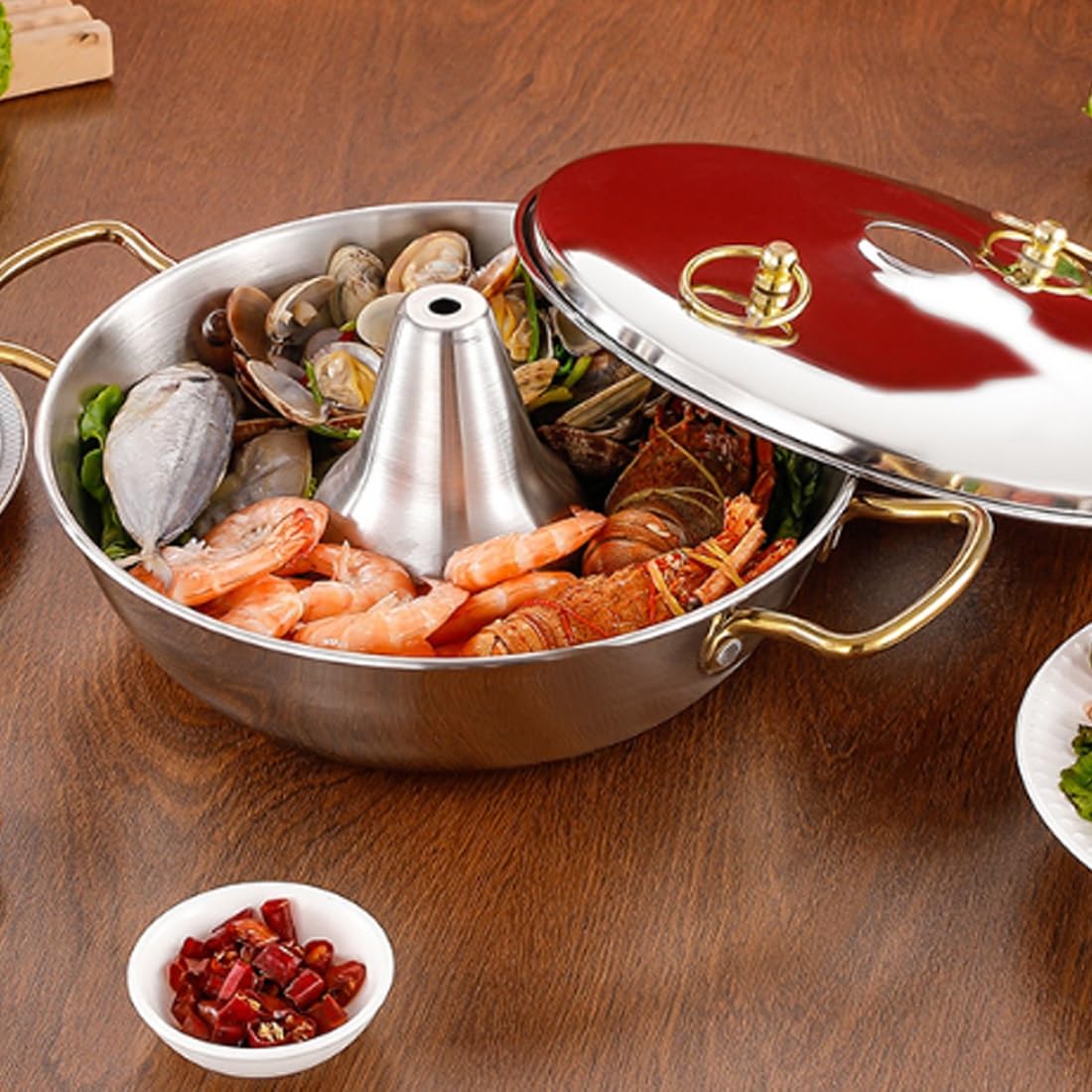 Olla de Acero Inoxidable, Olla Antiadherente con Tapa, 25 cm, Ideal para reuniones de 4-6 Personas, Comidas al Aire Libre, para Placas de inducción y cocinas de Gas