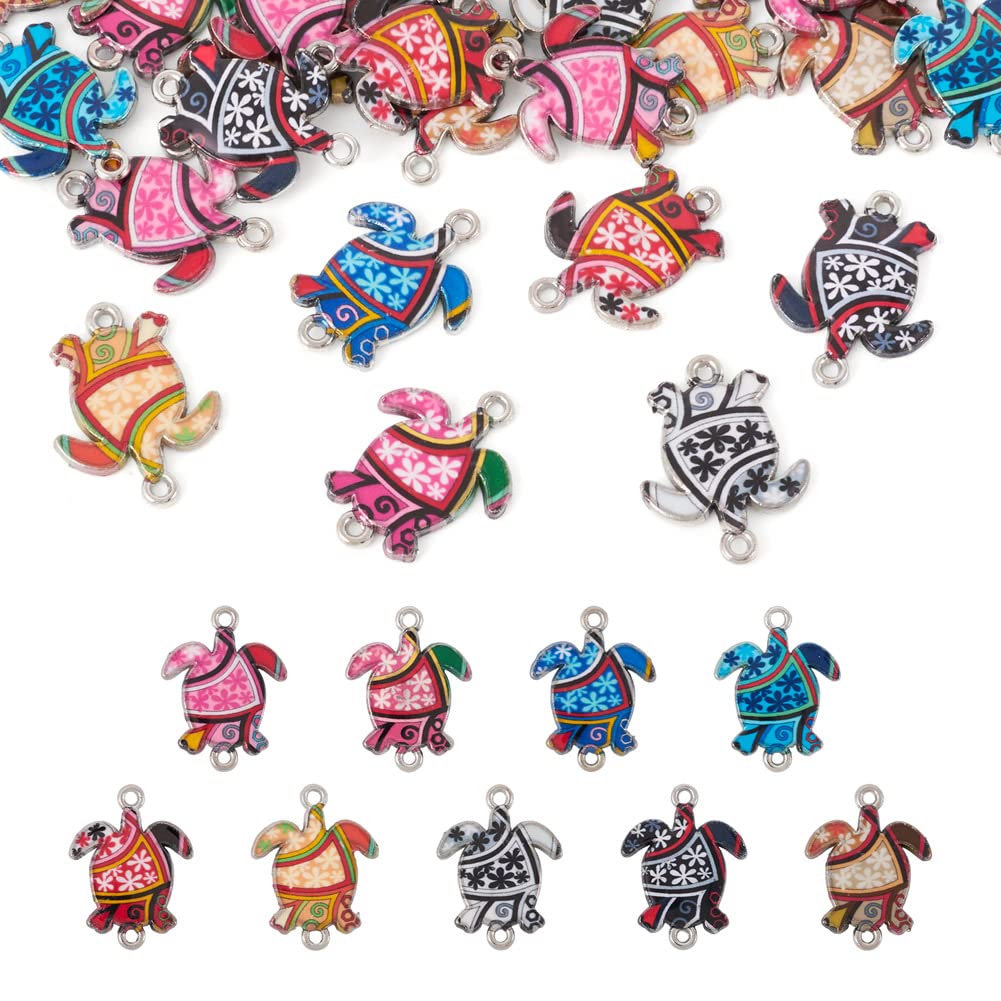 Cheriswelry 36Pcs Alloy Enamel Turtle Charms Colorful Sea Animal Link Connector Charm With Double Loops For Halloween DIY Jewelry Making Crafting