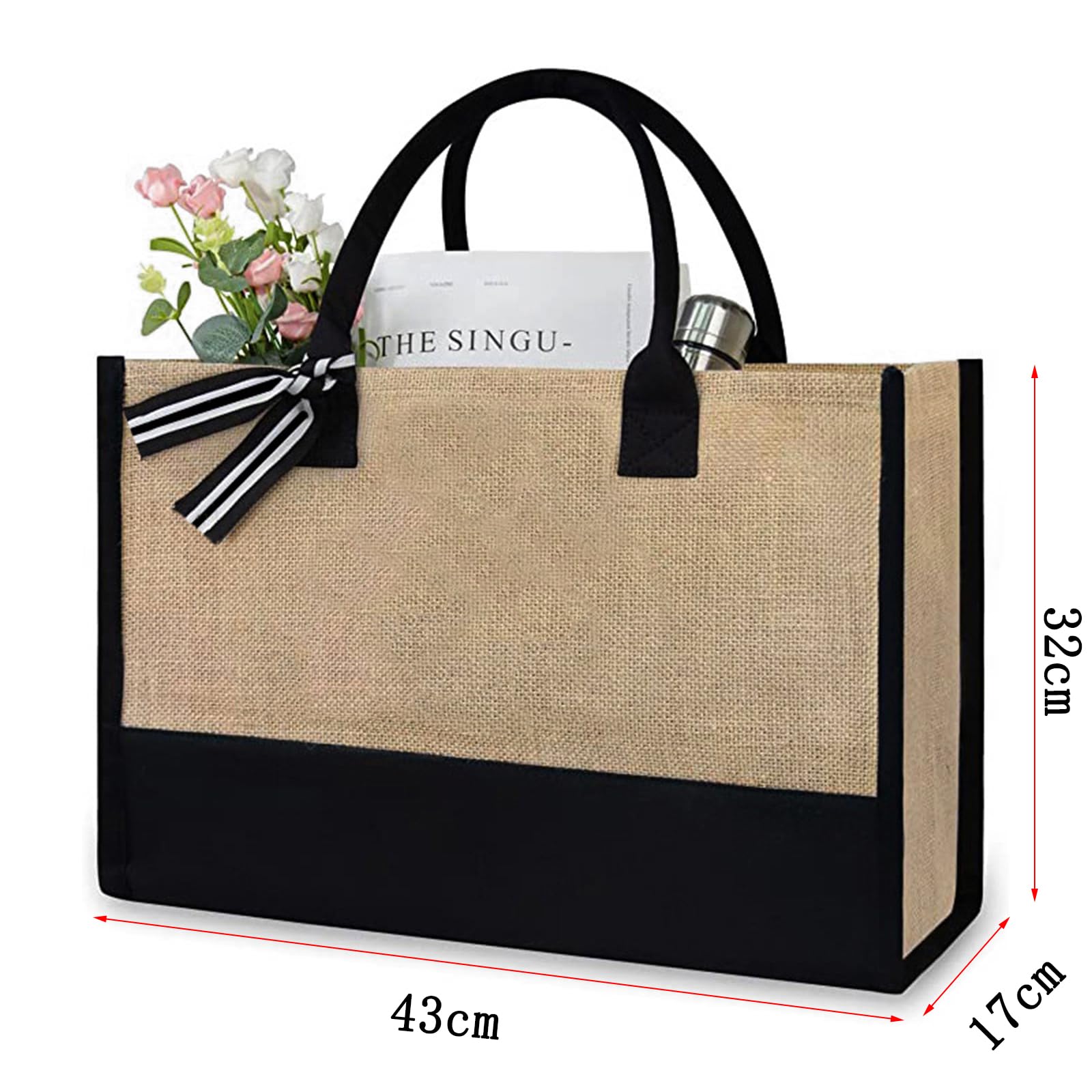 soulnioi Cotton Jute Tote Bag Reusable Shopping Bag, Personalized Flowers Letters Printed Bag for Women/Men - Image 2