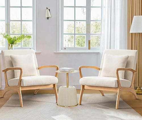 Miniatura 12 de CDCASA Silla decorativa moderna Mid-Century con cojín, 28.3 pulgadas de largo, sillas tapizadas de tela de lino con marco de madera para sala de