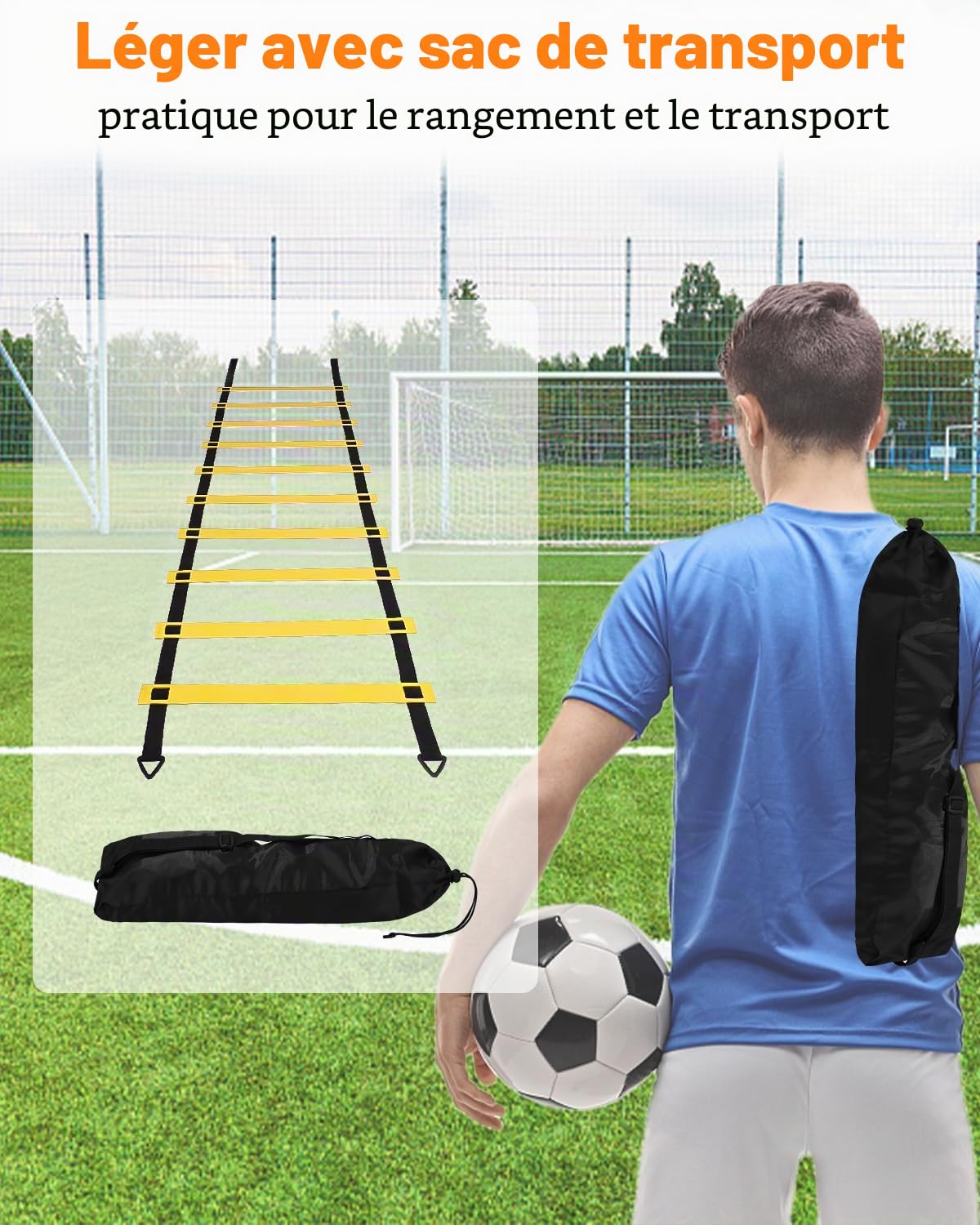 Équipement d'entraînement de Football,Parachute de résistance d'entraînement,1 Échelle de D'agilité de 6 Mètres, 12 Cônes de Disque,Jeux D'EntraîNement pour La Vitesse et L'Agilité